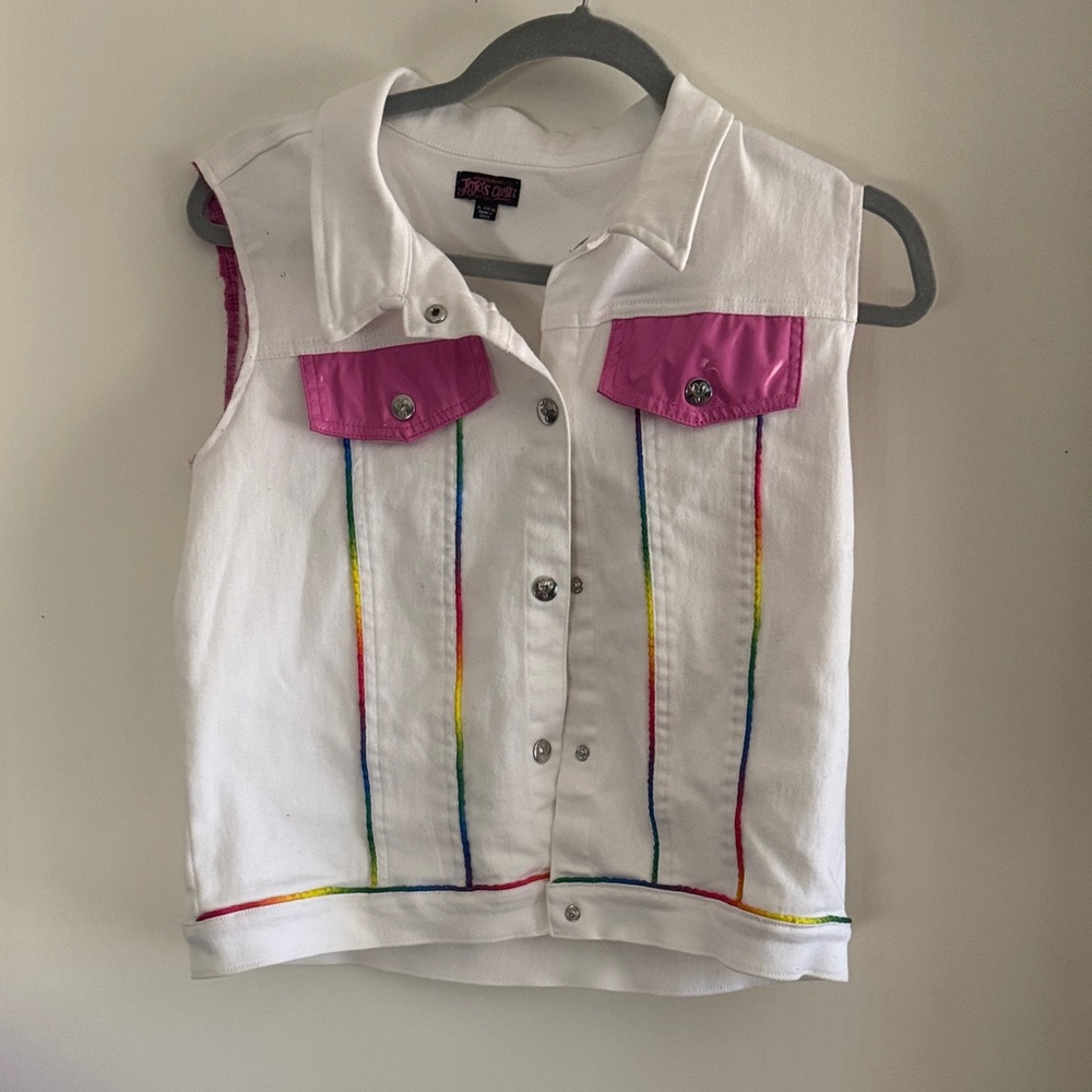 Zodiac Kids White Button Down Shirt with Pink and Rainbow Accents